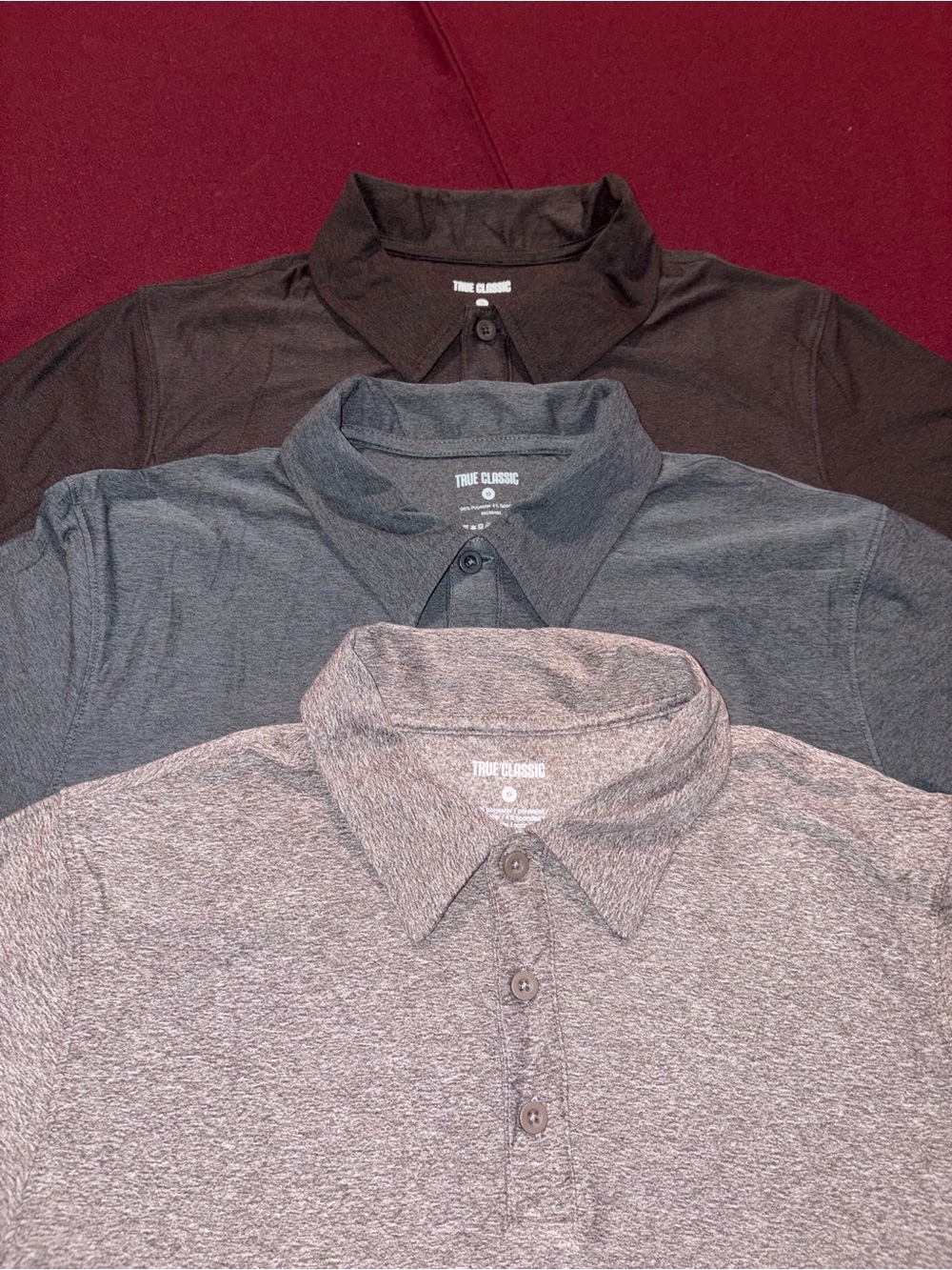 True Classic 3-Pack Polo Shirt Set - Brown Charcoal, Heather purple size Small